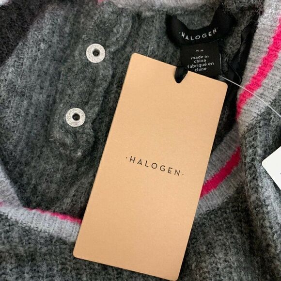 Halogen Puff Sleeve Sweater Gray Crew Neck Fuzzy Knit XS - Picture 5 of 7